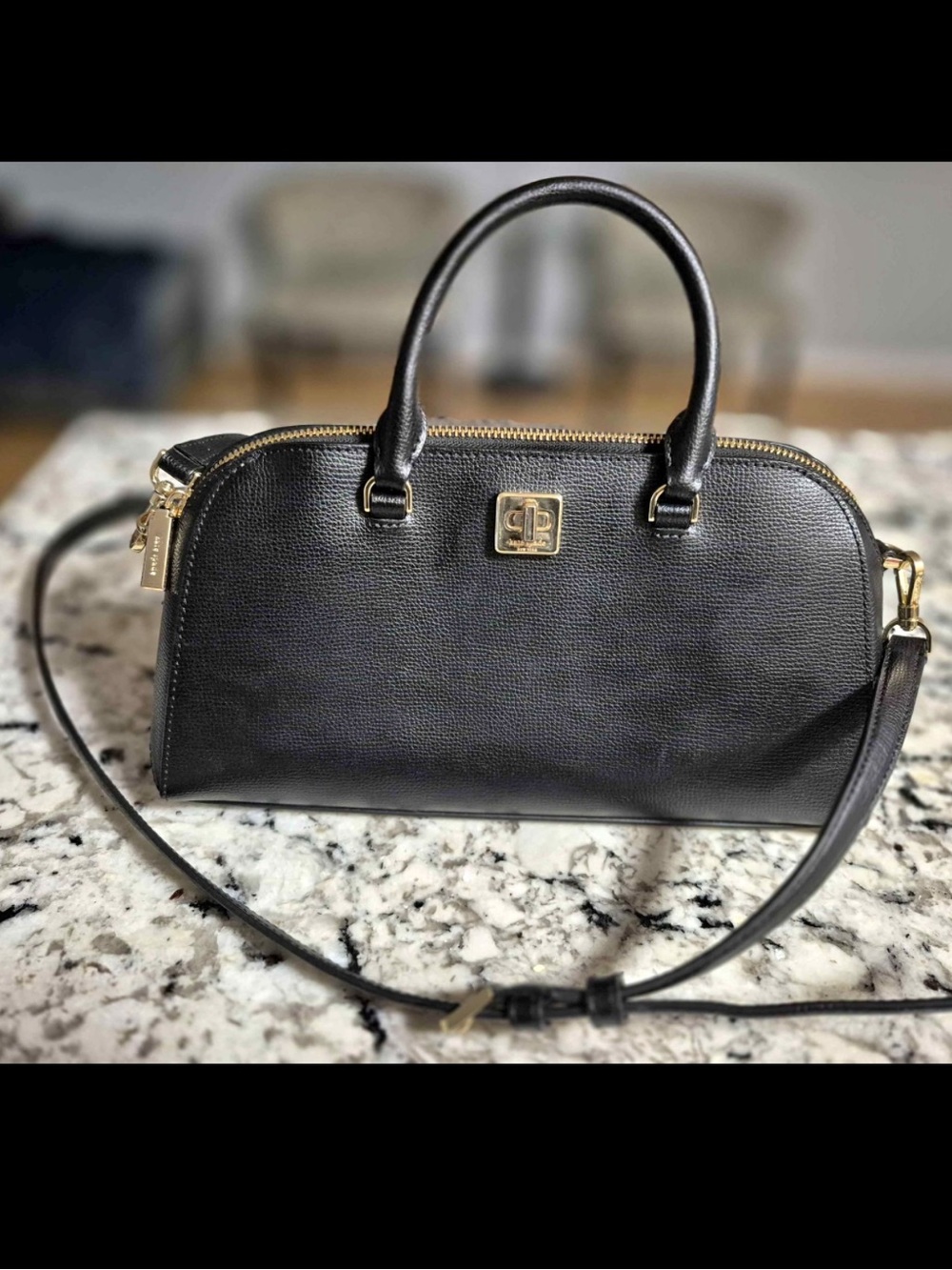 kate spade Black Leather Dome Satchel with Gold Hardware